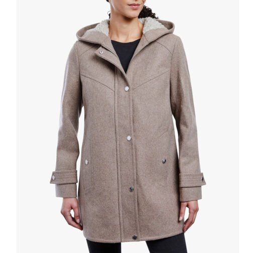 Women’s Zip Front Wool Sherpa Hooded Coat - Image 8