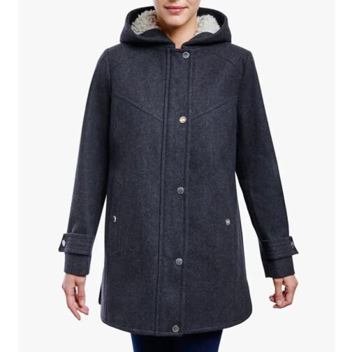 Women’s Zip Front Wool Sherpa Hooded Coat - Image 3
