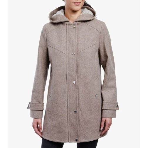 Women’s Zip Front Wool Sherpa Hooded Coat - Image 2