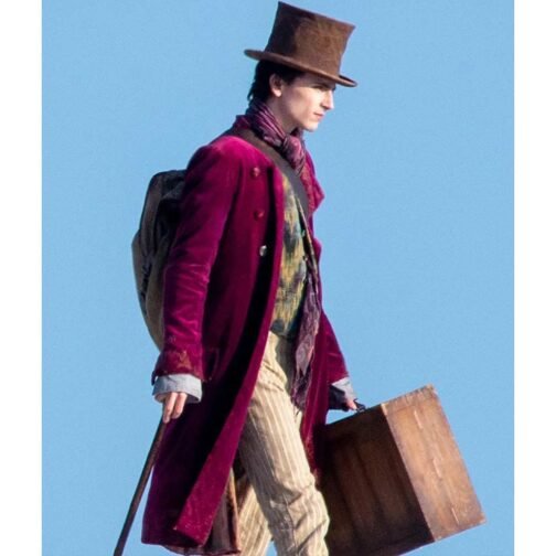 Timothée Chalamet Wonka Maroon Velvet Coat - Image 12