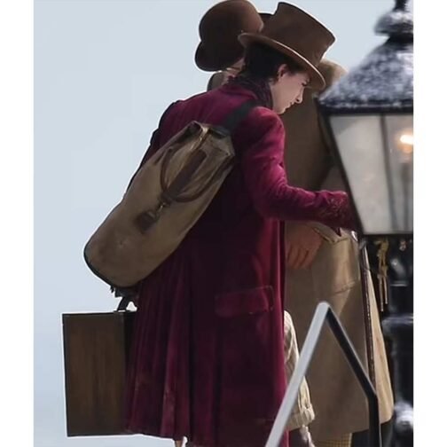 Timothée Chalamet Wonka Maroon Velvet Coat - Image 16