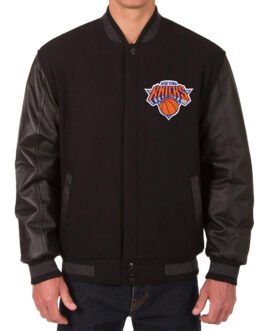 NY Knicks Black Wool Varsity Wool/leather Jacket