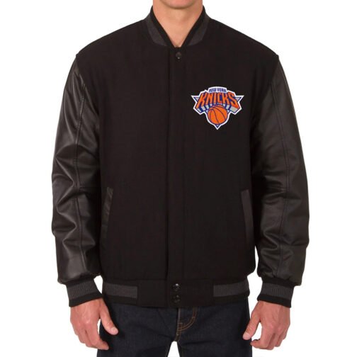 NY Knicks Black Wool Varsity Wool/leather Jacket