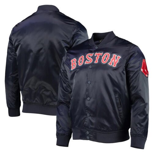 Boston Red Sox Wordmark Navy Blue Satin Jacket - Image 3