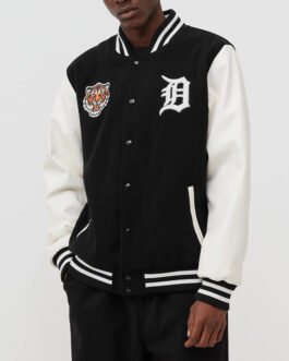 Wordmark Detroit Tigers Black and White Varsity Jacket