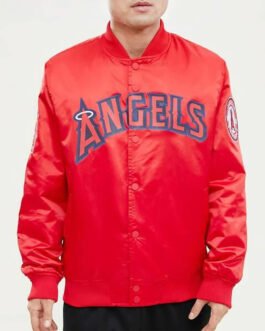 LA Angels Wordmark Red Satin Jacket