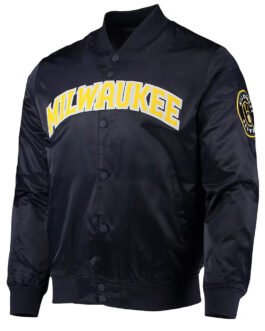 Milwaukee Brewers Wordmark Navy Satin Jacket