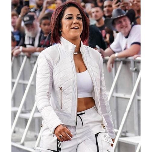 Bayley WWE Pay-Per-View Moto White Quilted Leather Jacket - Image 6