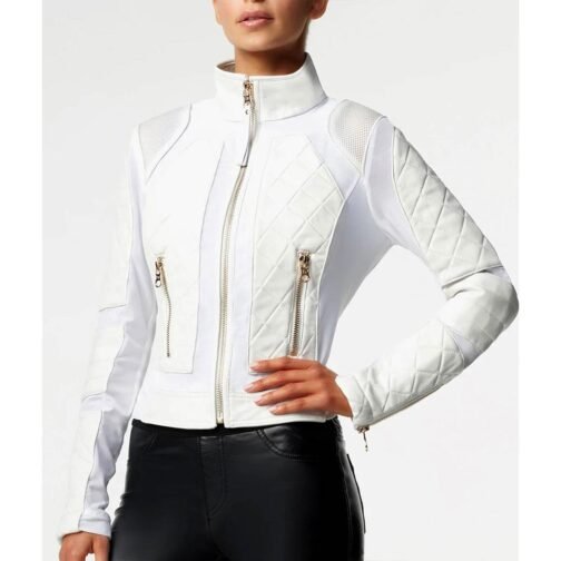 Bayley WWE Pay-Per-View Moto White Quilted Leather Jacket