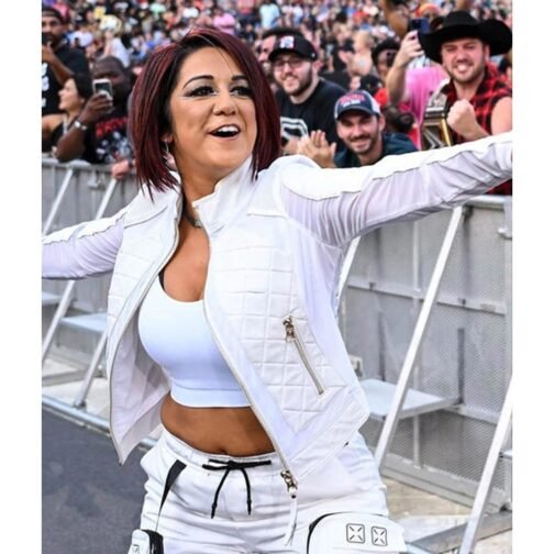 Bayley WWE Pay-Per-View Moto White Quilted Leather Jacket - Image 7