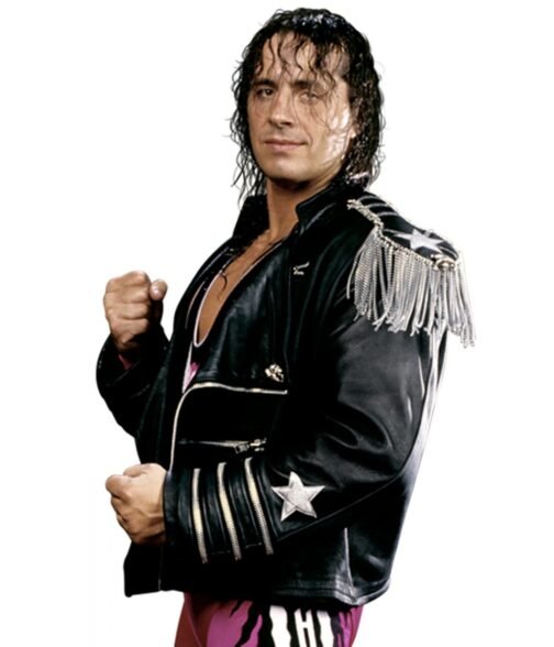 WWE Bret Hart The Hitman Zipper Leather Jacket - Image 9