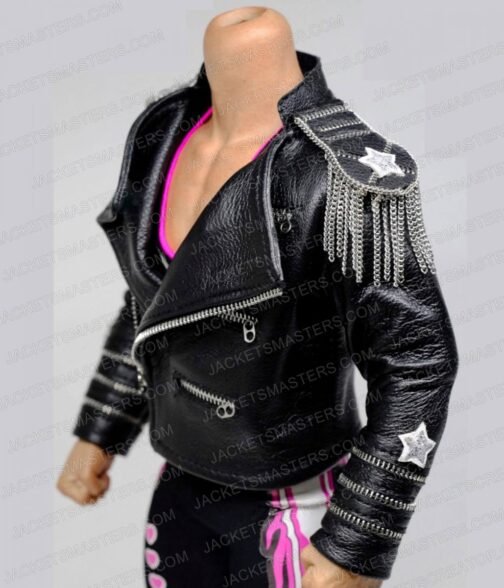 WWE Bret Hart The Hitman Zipper Leather Jacket - Image 4