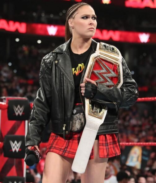 Ronda Rousey Cropped Motorcycle Quilted Leather Jacket - Image 5