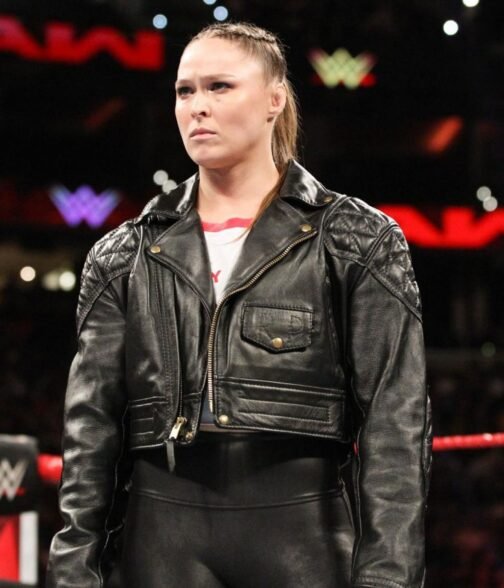 Ronda Rousey Cropped Motorcycle Quilted Leather Jacket - Image 2
