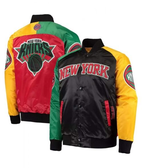 NY Knicks Ty Mopkins Satin Full-Snap Black/Red Jacket - Image 3