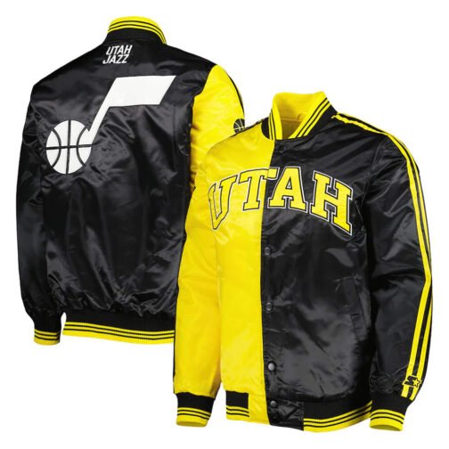 Yellow/Black Utah Jazz Fast Break Satin Jacket - Image 3