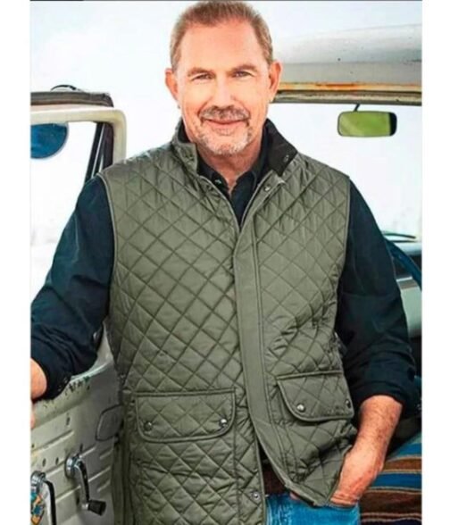 Kevin Costner Yellowstone Green Quilted Vest - Image 2