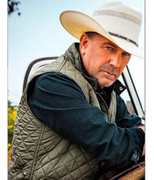 Kevin Costner Yellowstone Green Quilted Vest - Image 5