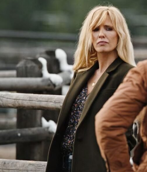 Yellowstone Season 04 Kelly Reilly Wool Green Coat - Image 7
