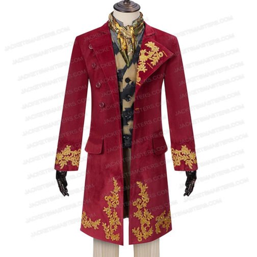 Timothée Chalamet Wonka Maroon Velvet Coat