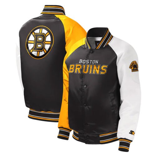 Youth Boston Bruins Black Varsity Full-Snap Satin Jacket - Image 3