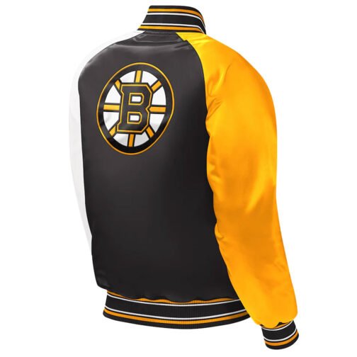 Youth Boston Bruins Black Varsity Full-Snap Satin Jacket - Image 2