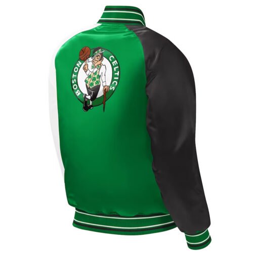 Youth Boston Celtics Raglan Kelly Green Varsity Satin Jacket - Image 2