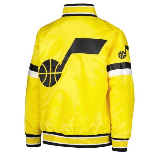 Youth Home Game Utah Jazz Yellow Satin Jacket - Image 2