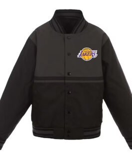 LA Lakers Youth Black and Charcoal Poly-Twill Jacket