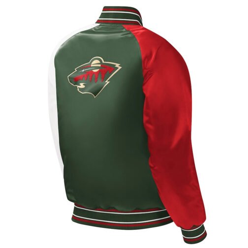 Green Youth Minnesota Wild Varsity Satin Jacket - Image 2