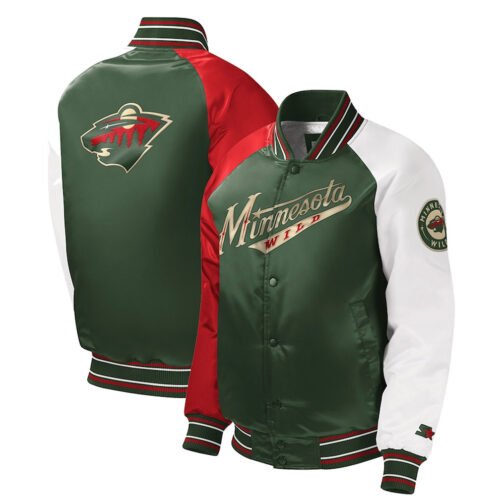 Green Youth Minnesota Wild Varsity Satin Jacket - Image 3