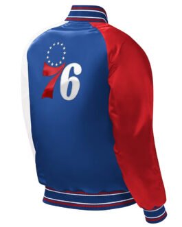 Royal Philadelphia 76ers Youth Raglan Varsity Satin Jacket