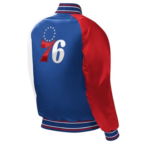 Royal Philadelphia 76ers Youth Raglan Varsity Satin Jacket - Image 2