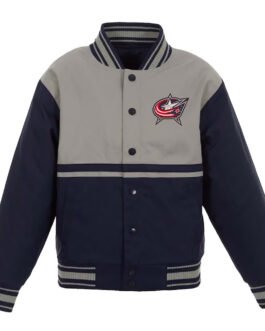 Youth Columbus Blue Jackets Poly Twill Navy and Gray Jacket