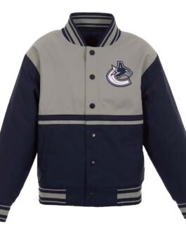 Vancouver Canucks Youth Poly-Twill Full-Snap Navy/Gray Jacket