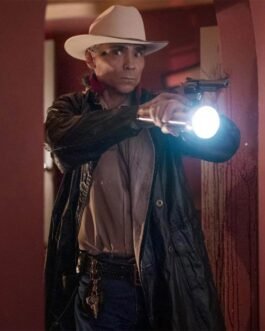 Zahn Mcclarnon Dark Winds Black Leather Coat