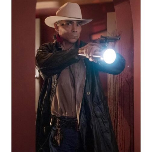 Zahn Mcclarnon Dark Winds Black Leather Coat - Image 2