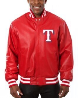 Texas Rangers Letterman Red Leather Jacket