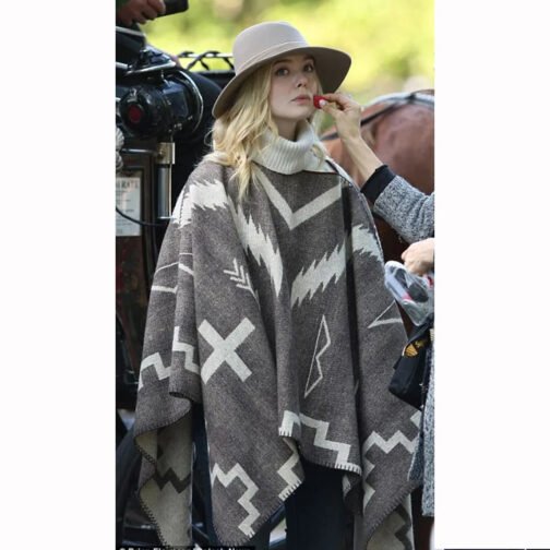 A Rainy Day in New York Elle Fanning Brown Poncho - Image 8