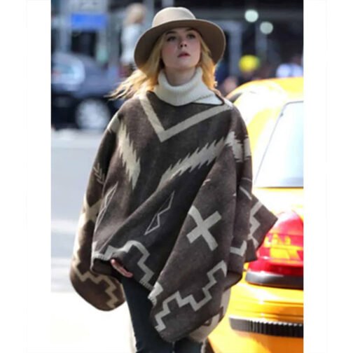A Rainy Day in New York Elle Fanning Brown Poncho - Image 14