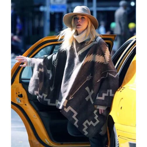 A Rainy Day in New York Elle Fanning Brown Poncho - Image 10