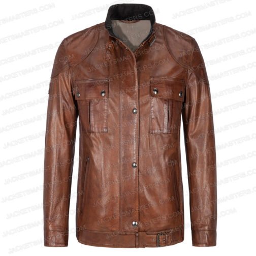 Fate Bloom Abigail Cowen Brown Leather Biker Jacket - Image 4