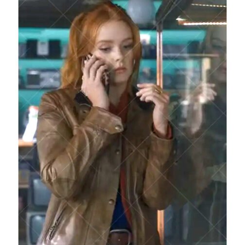 Fate Bloom Abigail Cowen Brown Leather Biker Jacket - Image 8