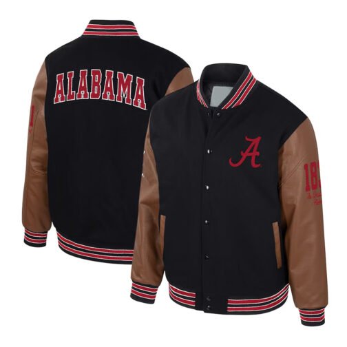 Alabama Crimson Tide Navy and Brown Letterman Jacket - Image 3