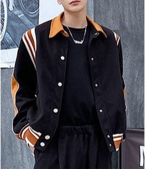 Alicia Vikander Irma Vep Mira Varsity Wool Black and Brown Jacket - Image 4