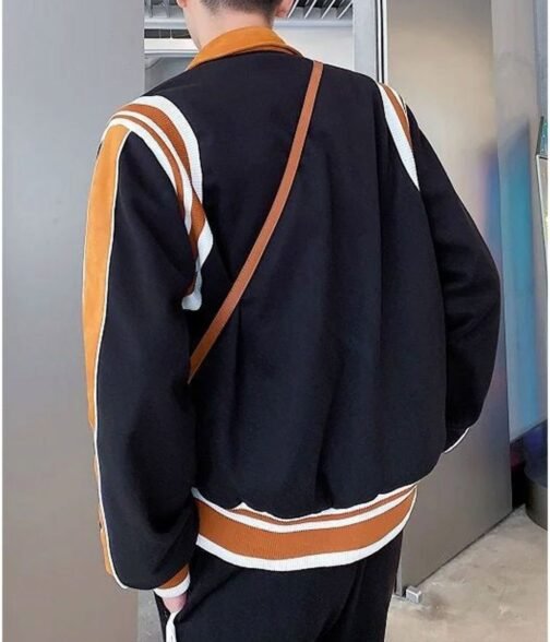 Alicia Vikander Irma Vep Mira Varsity Wool Black and Brown Jacket - Image 5