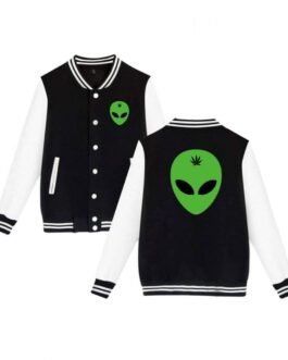 Alien Head Leaf Weed Baseball Black and White Jacket