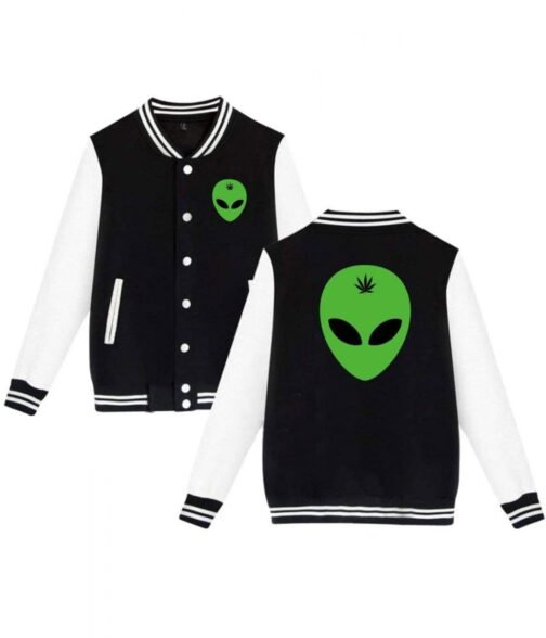 Alien Head Leaf Weed Baseball Black and White Jacket