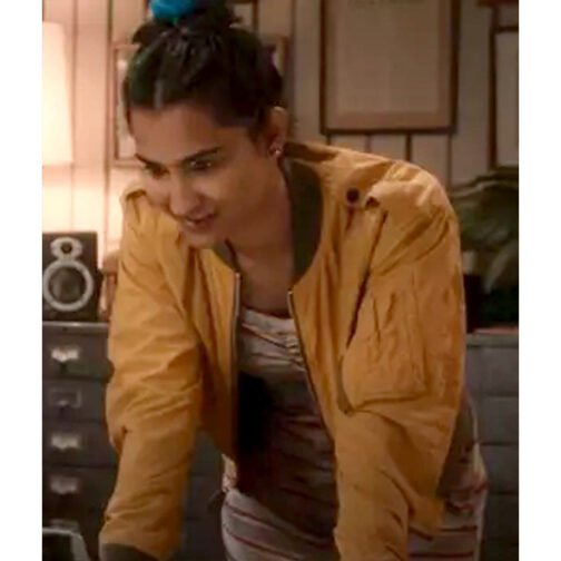 Amrit Kaur The Sex Lives of College Girls Yellow Bomber Jacket - Image 7