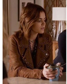 Pretty Little Liars S07 Lucy Hale Studded Brown Leather Jacket